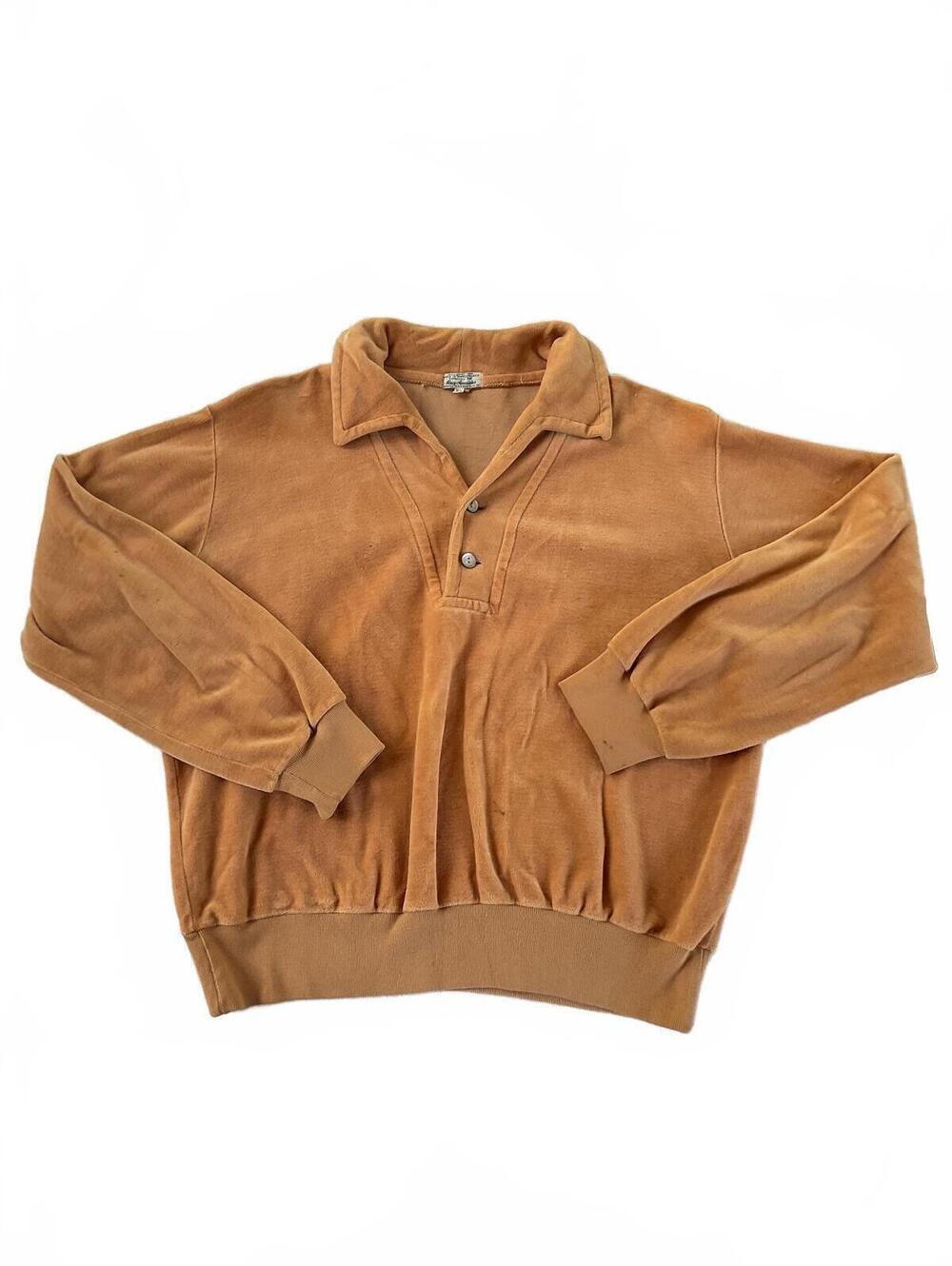 VINTAGE 1960s Macy Associates Velour Pullover Polo Shirt Made in Switzerland XL